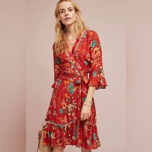 🎉HP🎉 SPRING/SUMMER/RESORT FARM Rio Floral Red Wrap Dress, size Medium